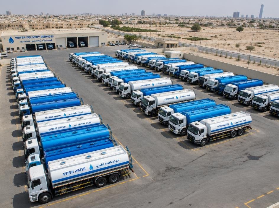 Aerial view of the Al Kharj Water truck fleet